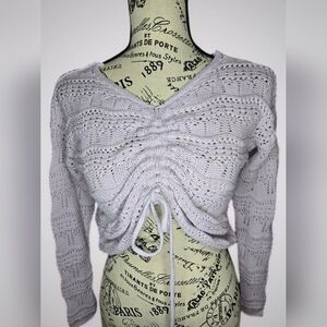 Jessica Simpson Pale Lilac Ruched Tie-Front Knit Top